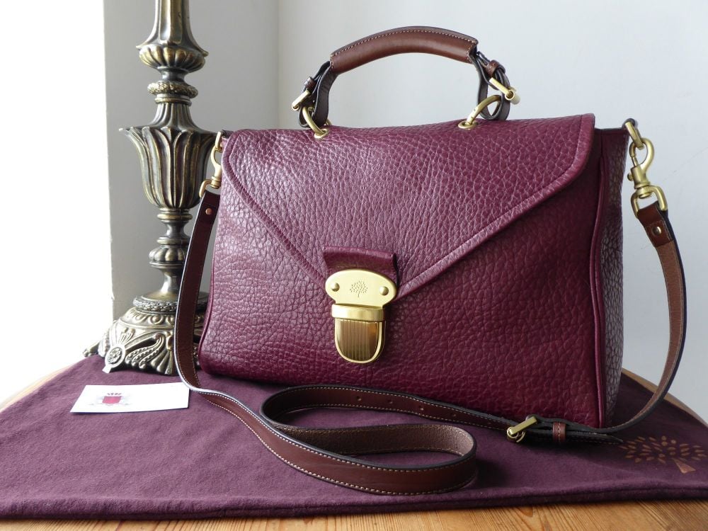 Mulberry Large Polly Push Lock Satchel in Conker Shiny Grain Leather 