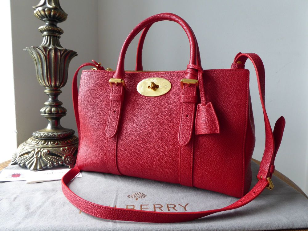 Mulberry Small Double Zip Bayswater Tote in Bright Red Small Classic ...