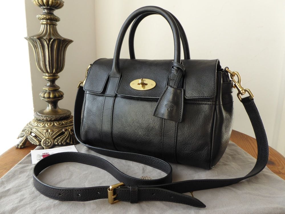 Mulberry Classic Small Bayswater Satchel in Black Natural Leather 