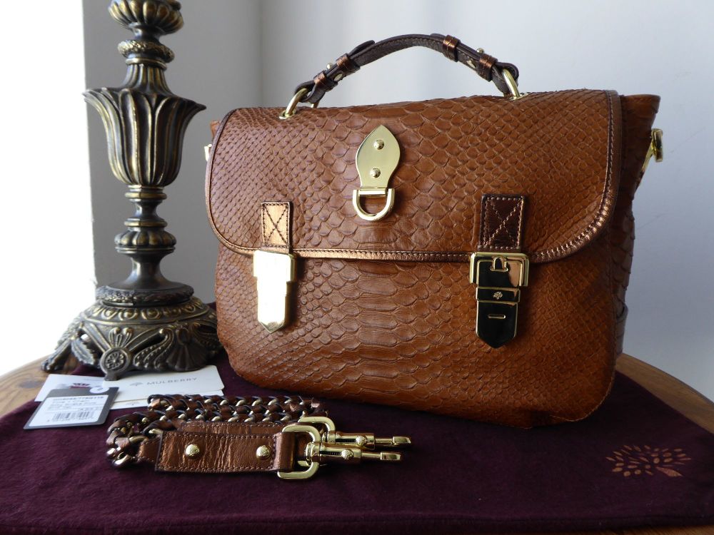 Mulberry Tillie Chain Satchel in Oak Silky Snake with Bronze Metallic Trims - SOLD