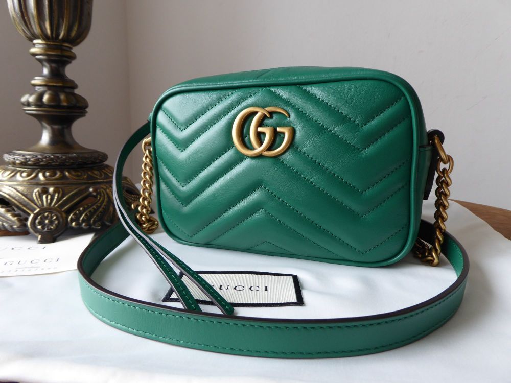 Gucci GG Marmont Matelassé Camera Bag in Emerald Green Calfskin - SOLD
