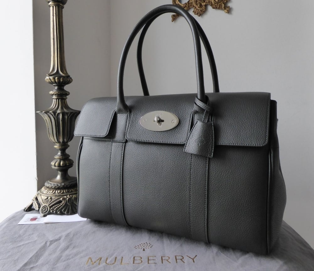 Mulberry Classic Bayswater in Graphite Pebbled Leather with Shiny Silver Ha