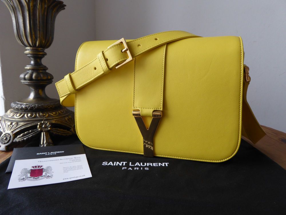 Saint Laurent Small Cabas Chyc Flap Satchel in Yellow Calfskin Leather 