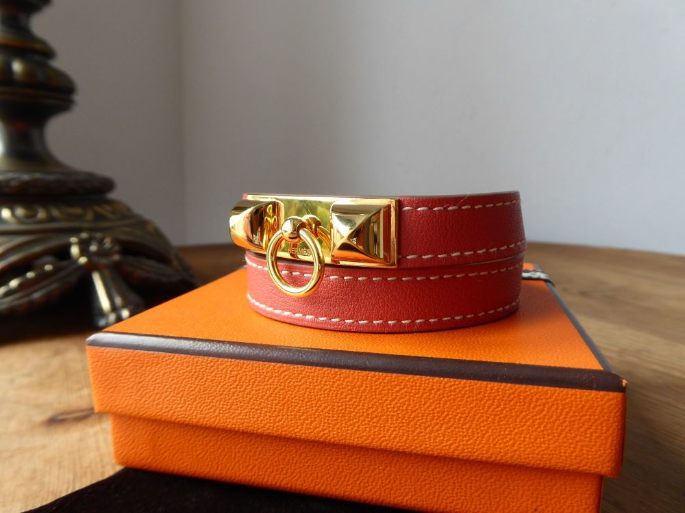 Hermès Rivale Double Tour Leather Wrap Bracelet in Sanguine Swift ...