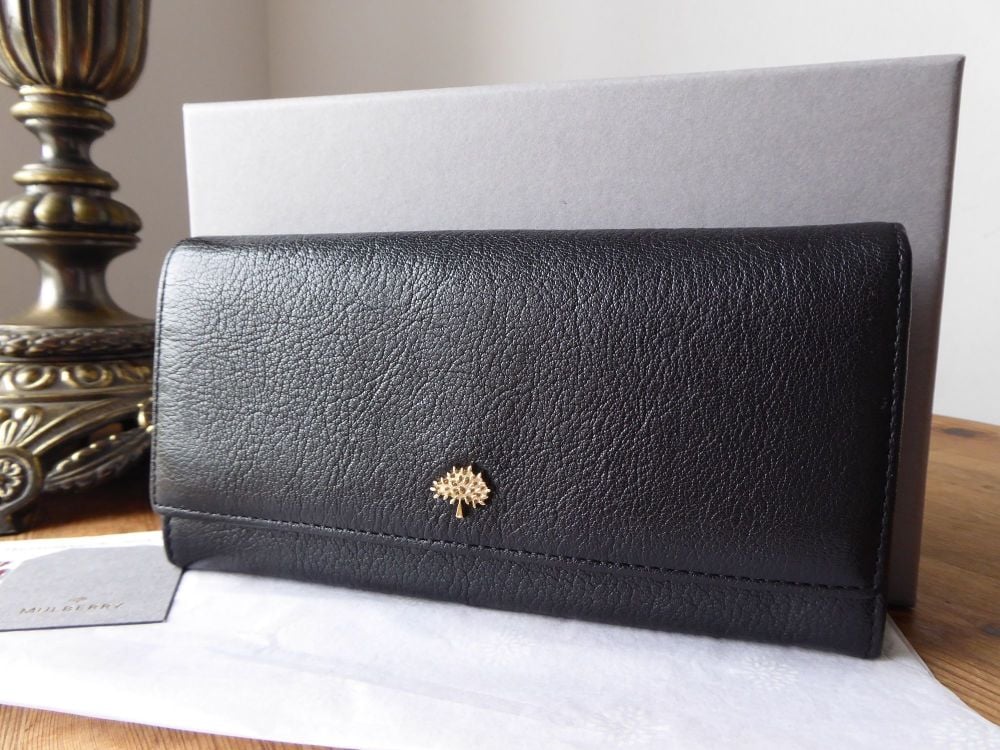 Mulberry Tree Continental Wallet in Black Glossy Goat