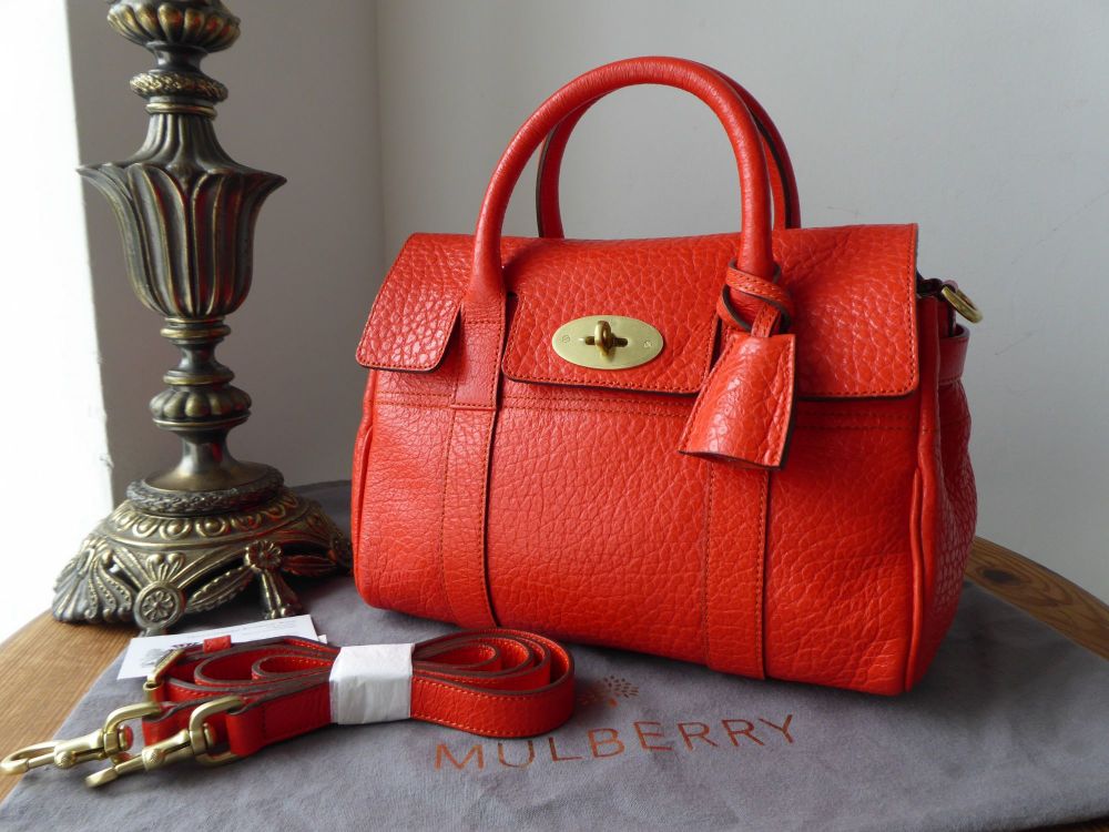 Mulberry Classic Small Bayswater Satchel in Flame Shiny Grain Leather - New