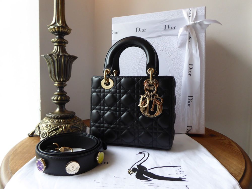 Dior My Lady Dior In Black Lambskin Cannage With Pale Gold Hardware - Sold