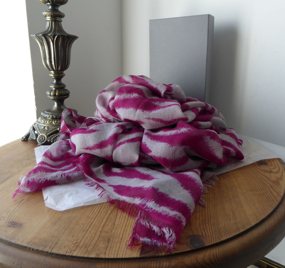 Mulberry Zebra Print Wrap in Raspberry & Grey 50% Cashmere / 50% Wool 