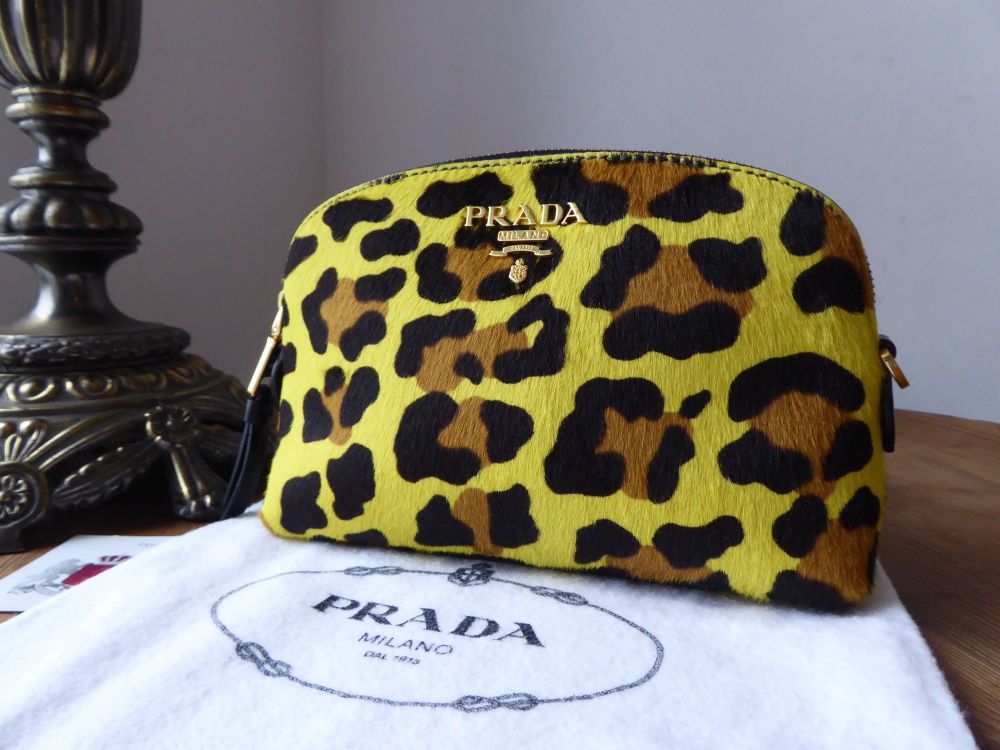 Prada Cavallino Cosmetic Zip Pouch in Leopard Printed Calf Hair - New