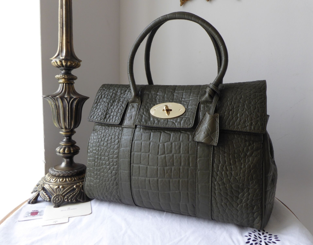 Mulberry Classic Bayswater in Nettle Green Croc Printed Nappa - SOLD
