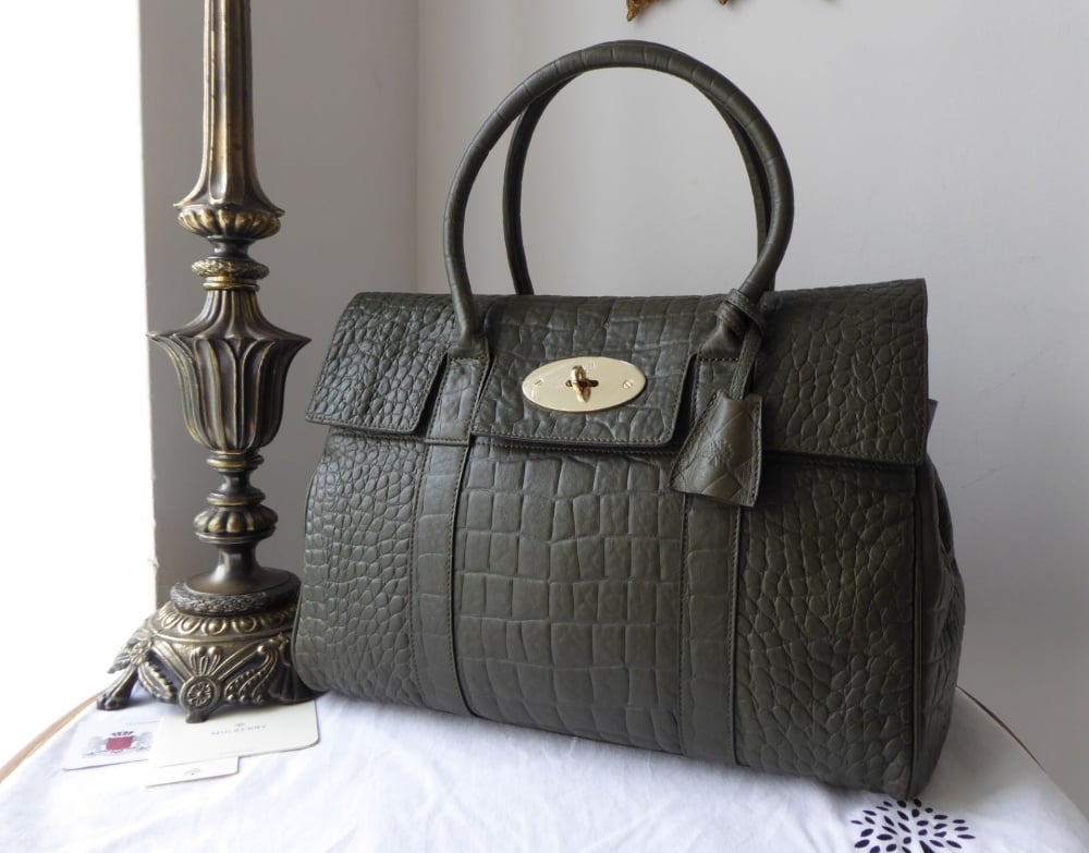 Mulbery Classic Bayswater in Nettle Green Croc Printed Nappa