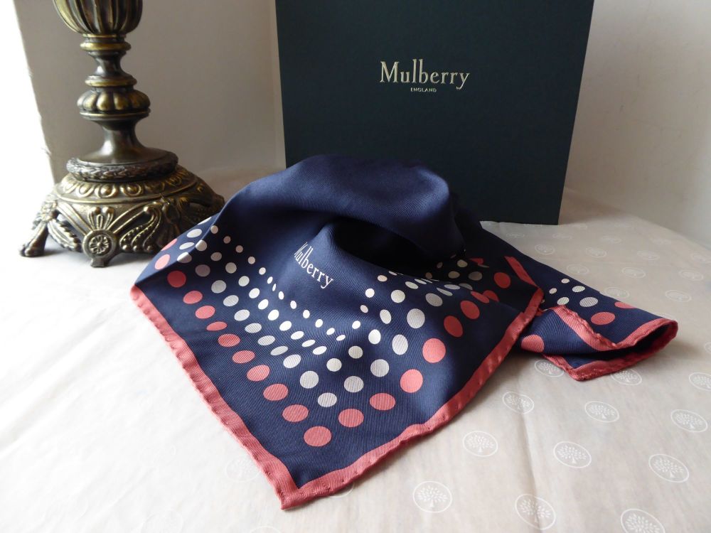 Mulberry Dots Frame Small Silk Square in Midnight Blue