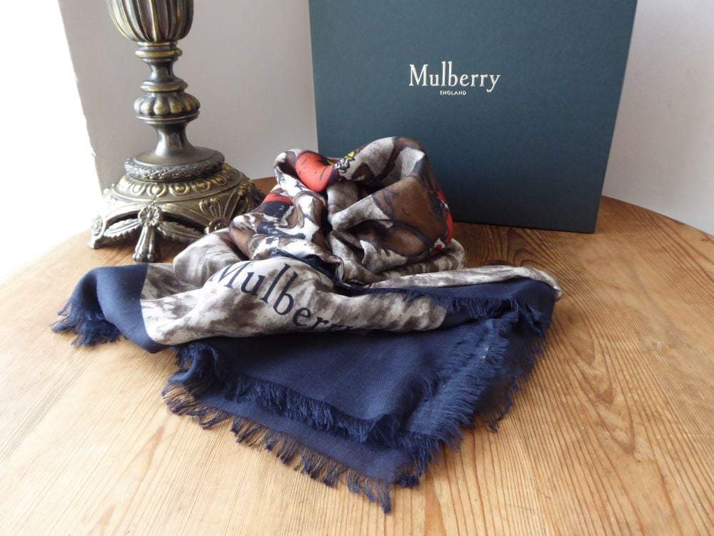 Mulberry 'Hunt & Hounds' Square Printed Wrap in Modal Silk Mix - New* 