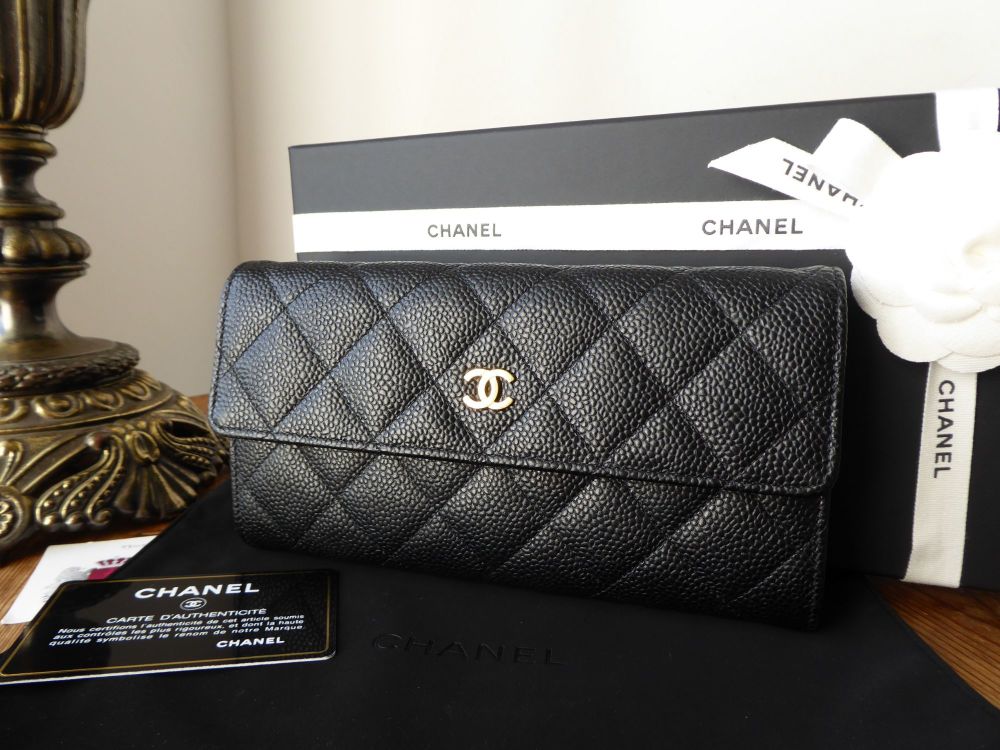Chanel Classic Continental Flap Purse Long Wallet in Black Caviar with  Shiny Silver Hardware - SOLD