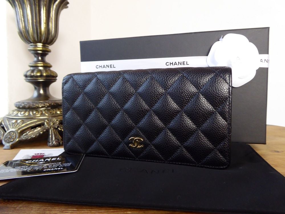 Chanel Classic Yen Purse Wallet in Black Caviar with Gold Hardware 