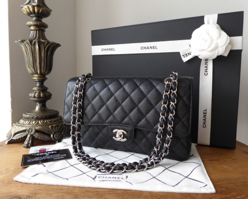 Chanel Classic 2.55 Medium Double Flap in Black Caviar Leather with ...
