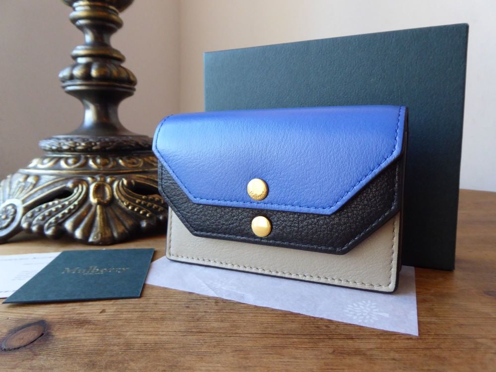 Mulberry Multiflap Multi Card Case Purse in Dune, Porcelain Blue and Black 