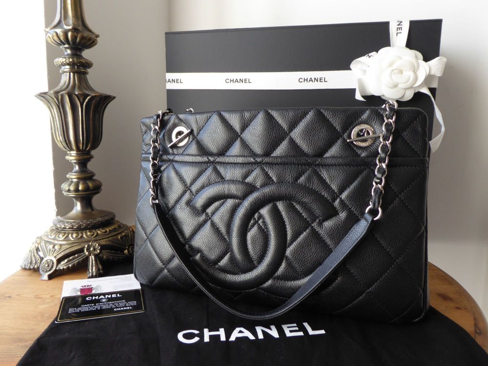 Chanel Timeless Shopping Tote in Black Caviar Leather with Silver Hardware  - SOLD