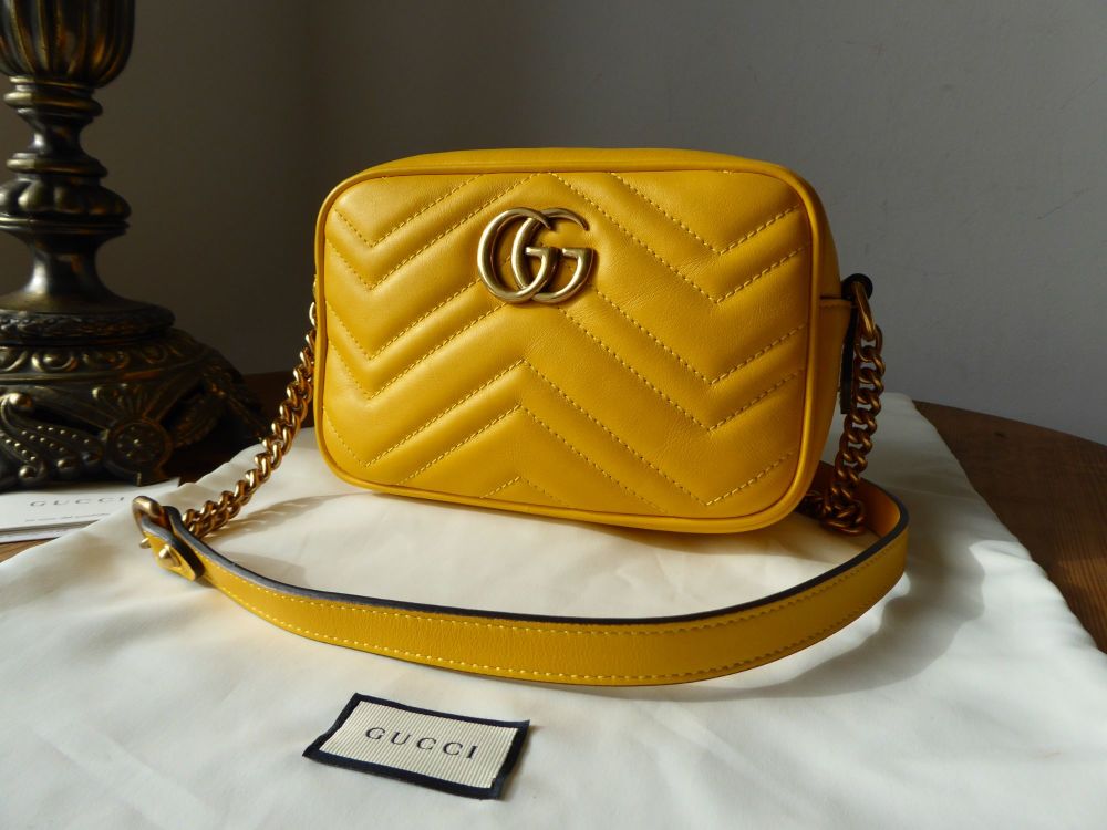 Gucci GG Marmont Matelassé Camera Bag in Marigold Yellow Calfskin - SOLD