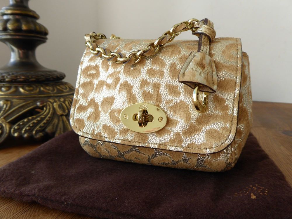 Mulberry Shrunken Lily Oversized Bag Charm in Reverse Gold Glitter Leopard 