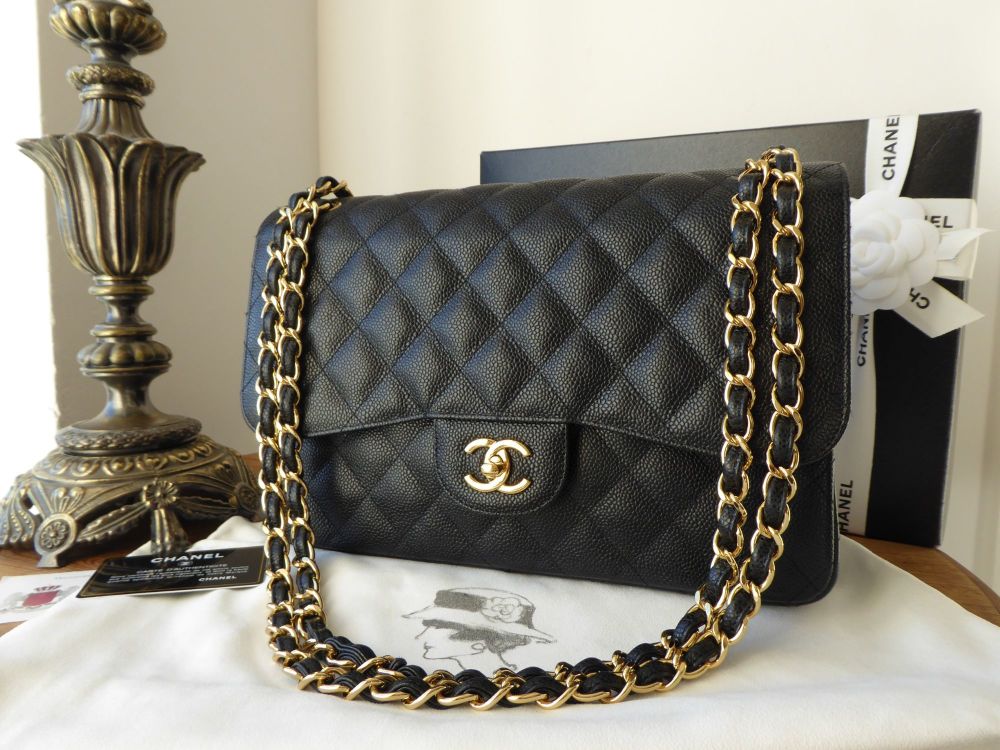 Chanel Timeless Classic 2.55 Jumbo Flap Bag in Black Caviar with Gold  Hardware - SOLD
