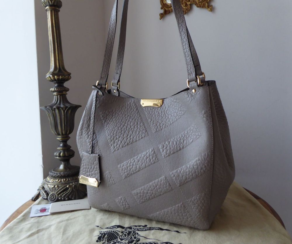 Burberry Canterbury Embossed Check Shoulder Bag and Zip Pouch in Elephant Grey Shrunken Calf Leather - SOLD