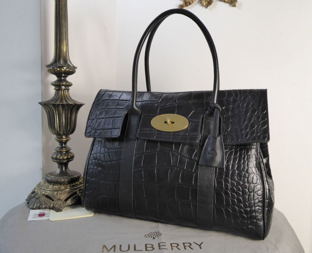Mulberry Classic Heritage Bayswater in Black Croc Printed Leather - SOLD