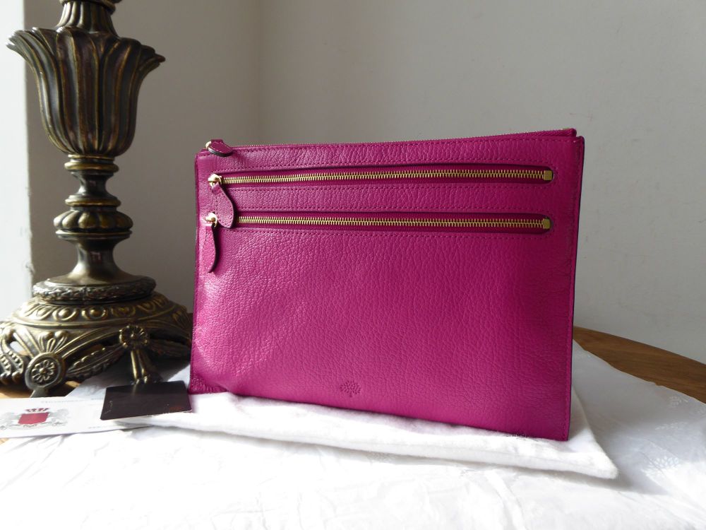 Mulberry Multi Zip Pouch in Pink Glossy Goat Leather 