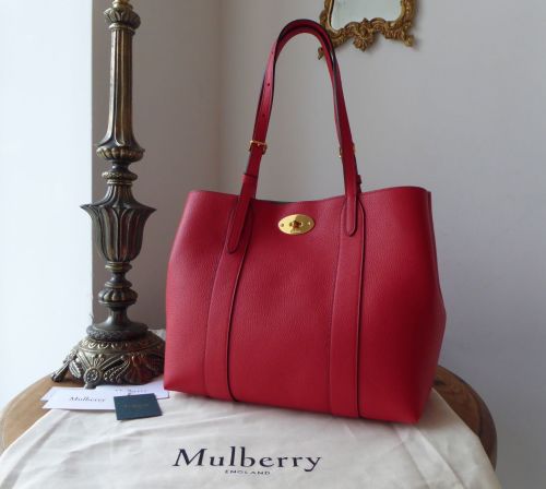 Mulberry New Style Small Bayswater Tote in Ruby Red Small Classic Grain ...