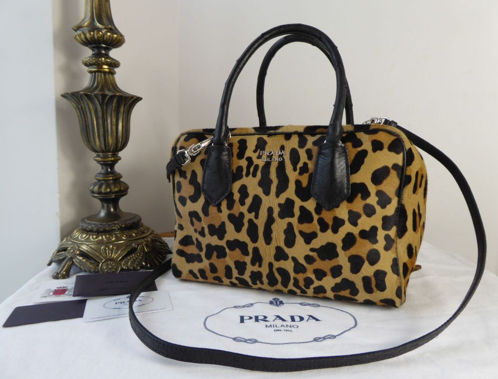 Prada Double Zip Bauletto 'Inside Bag' Cavallino Struz in Leopard Printed Calf Hair and Ostrich - SOLD