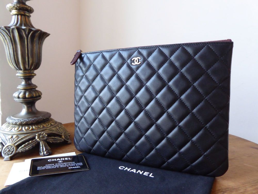 Chanel Medium Zipped O Case in Black Calfskin with Brushed Gold Hardware 