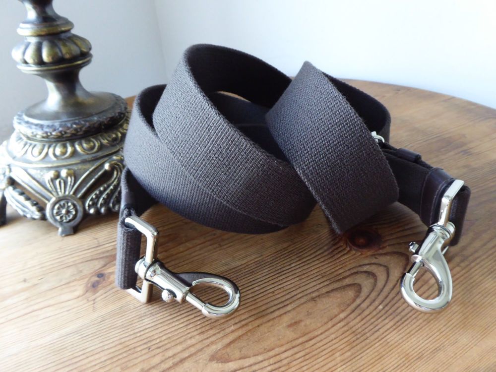 Mulberry Webbed Messenger Strap in Chocolate with Silver Hardware - SOLD