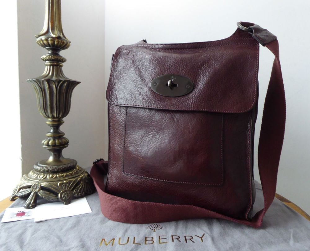 Mulberry Anthony Larger Sized Messenger in Oxblood Natural Leather with Dar