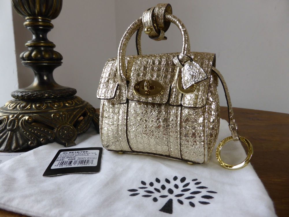 Mulberry Shrunken Micro Bayswater Oversized Charm in Champagne Gold Metallic Diamond Sparkle - SOLD