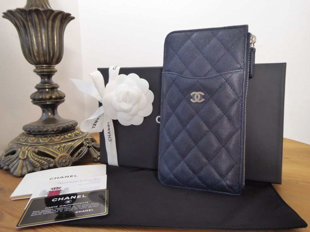 Chanel Classic Zip Pouch in Navy Blue Caviar with Silver Hardware - SOLD