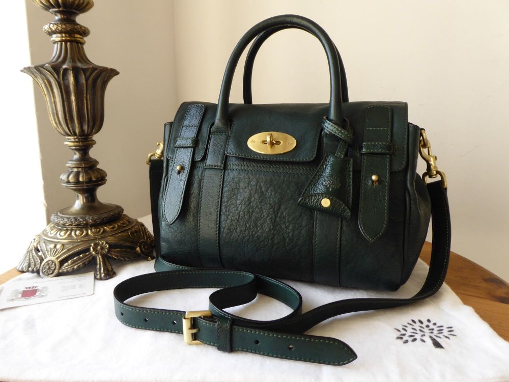 Mulberry Small Bayswater Satchel Heritage Pheasant Green Soft Matte High Pebbled Patent Mix - SOLD