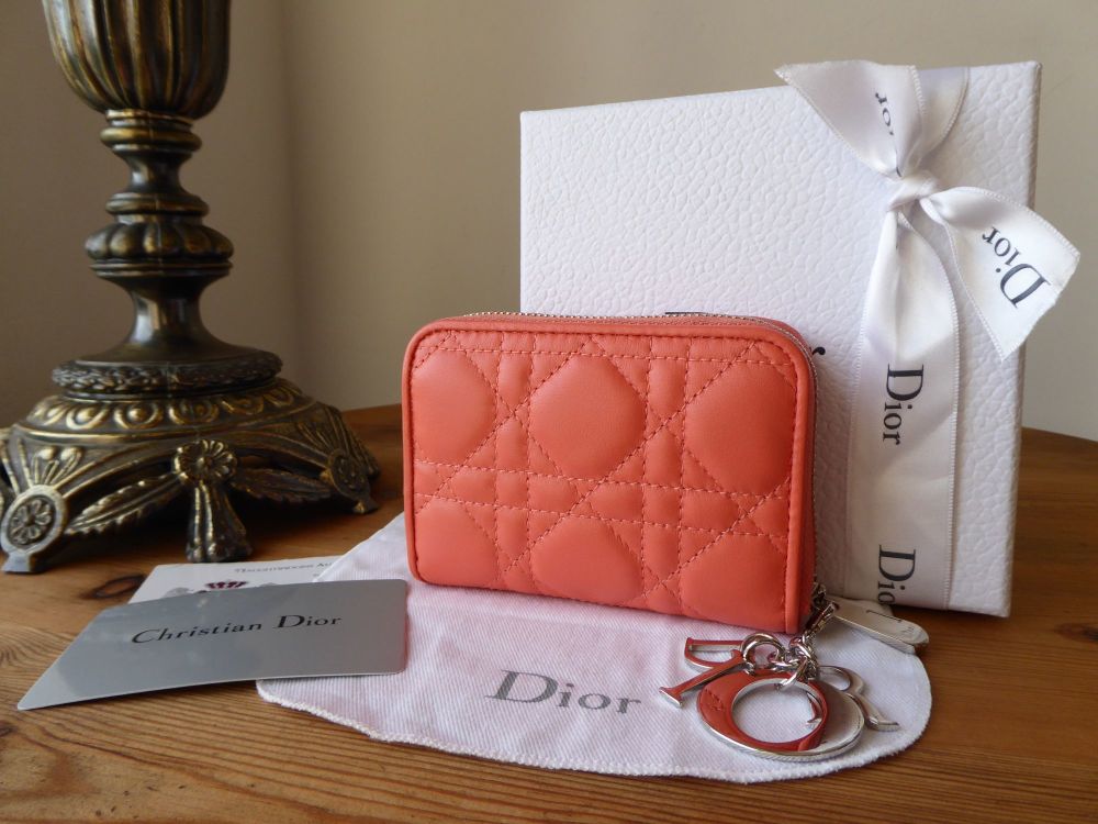 Dior Lady Dior Multi Card Case in Peach Lamb Cannage with Silver Hardware  