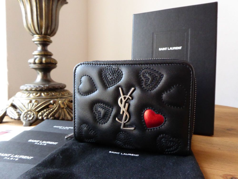 Saint Laurent Embroidered Hearts Bifold Compact Purse Wallet - SOLD