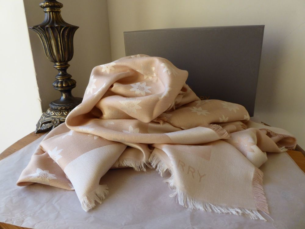 Mulberry Monogram Star Jacquard Large Square Scarf Wrap in Nude & Cream Silk Wool Mix  - SOLD