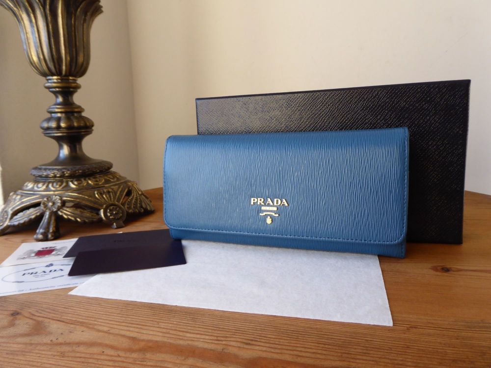 Prada Continental Purse Flap Wallet in Cobalto Blue Vitello Move Leather -  SOLD