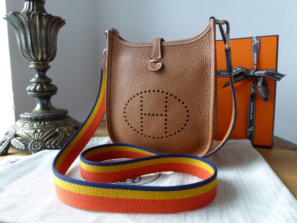 Hermés Evelyne TPM Mini 16 in Gold Taurillon Clemence Amazone with Tricolor