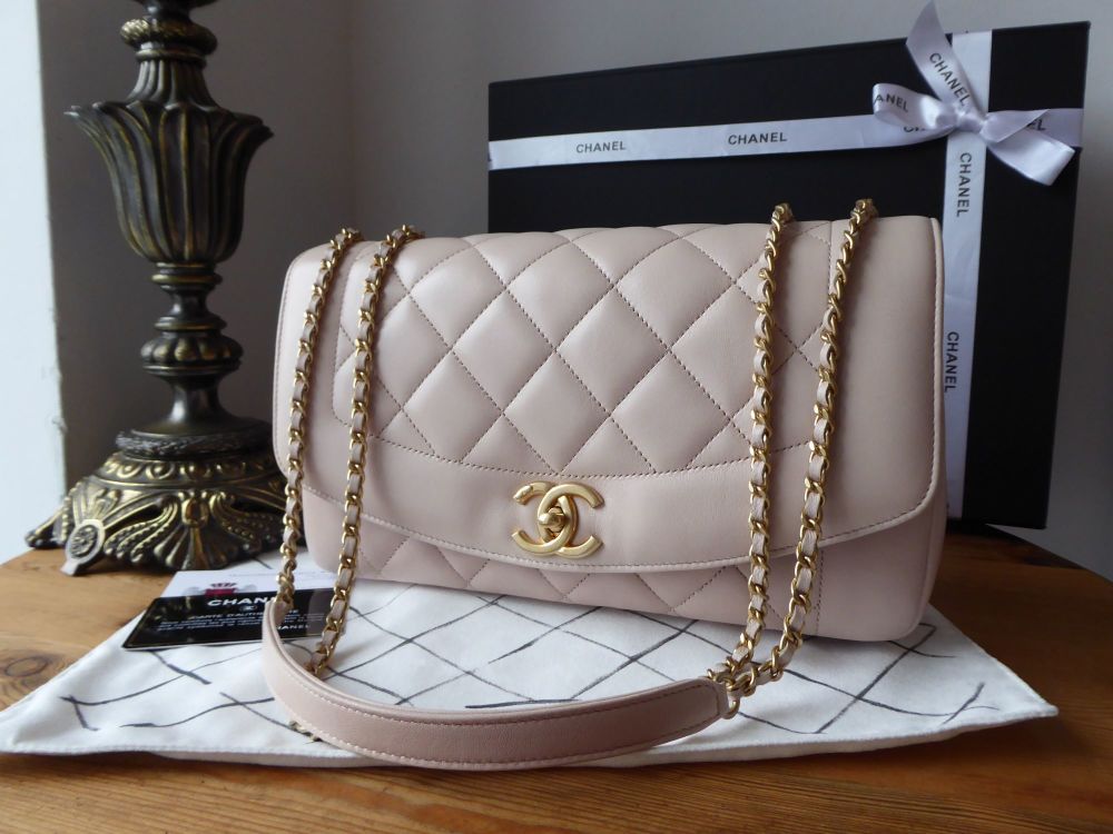 Chanel Diana Large Flap Bag in Pink Blush Lambskin with Antiqued Gold Hardw