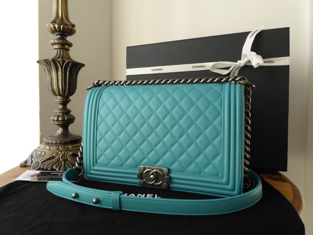 Chanel Boy New Medium in Aqua Blue Quilted Lambskin with Ruthenium Hardware - SOLD