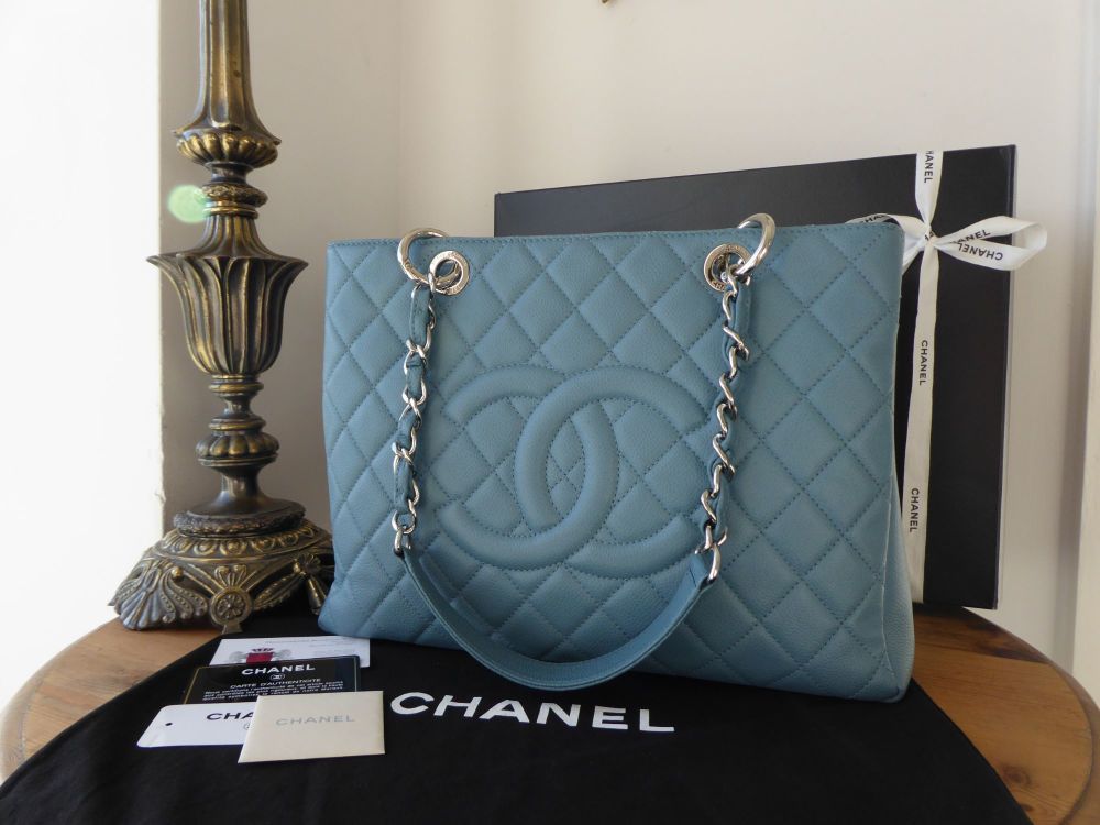 Chanel Grand Shopping Tote GST In Blue Jean Caviar With Shiny Silver  Hardware SOLD