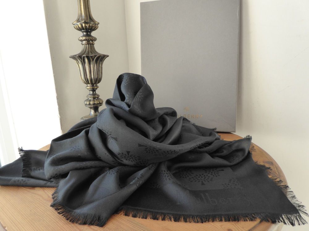 Mulberry Tree Large Square Scarf Wrap in Black Silk Cotton Mix - SOLD