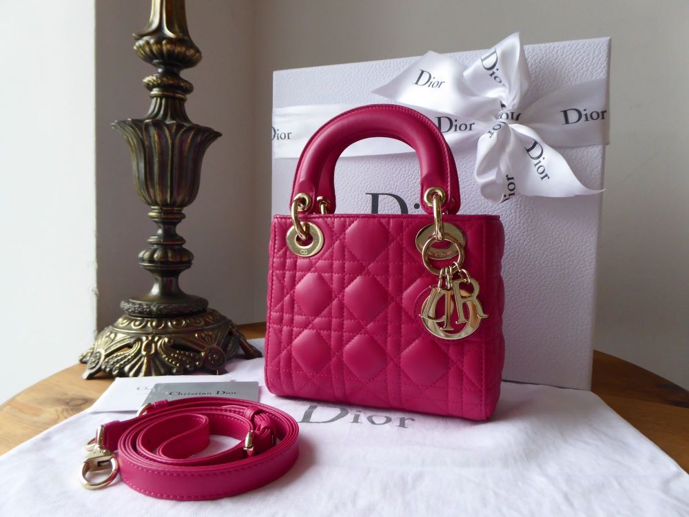 Dior Lady Dior Mini in Fuchsia Cannage Lambskin with Gold Hardware