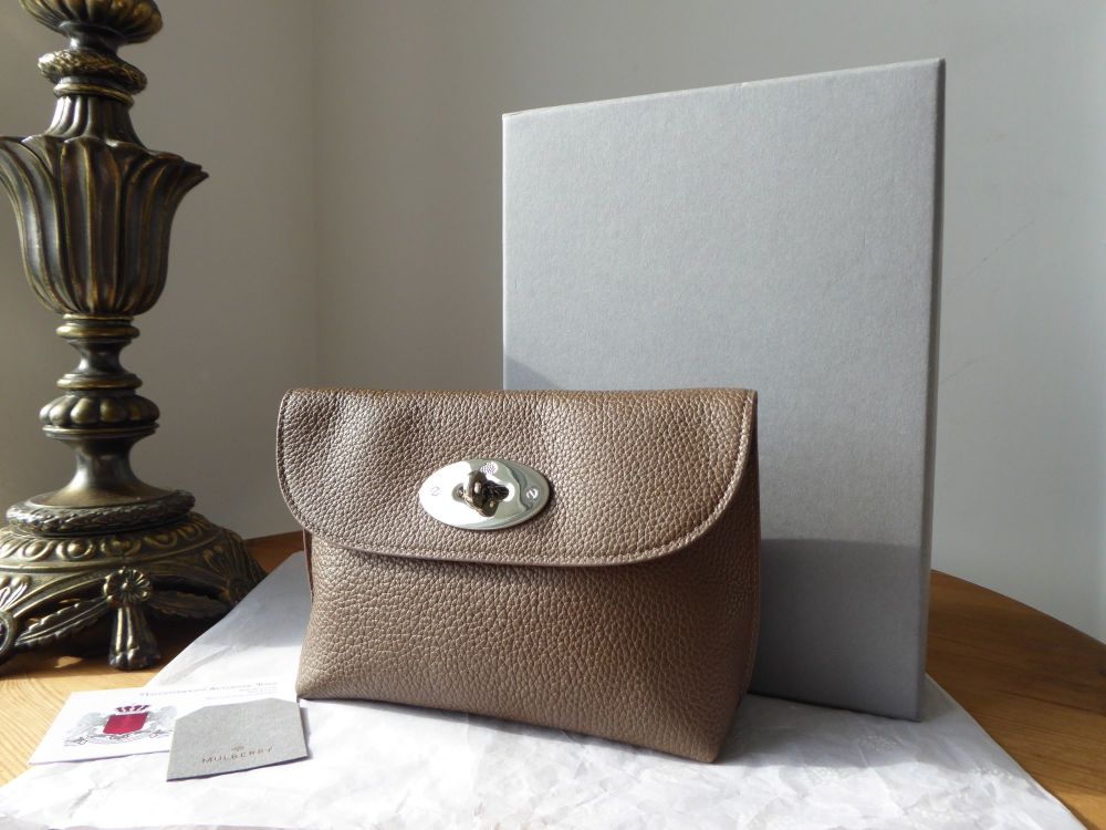 Mulberry Locked Cosmetic Pouch in Taupe Small Classic Grain - As New