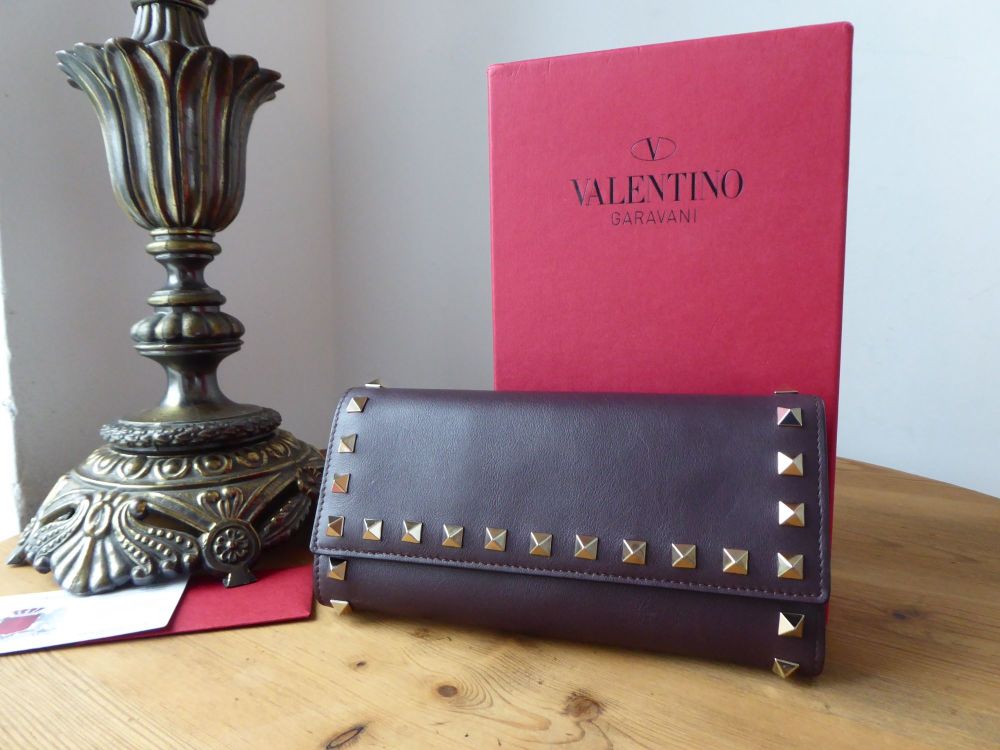 Valentino Rockstud Continental Flap Wallet in Rubin Oxblood Smooth Calfskin