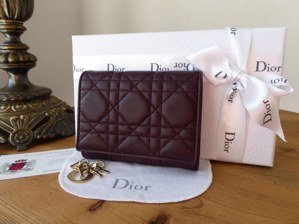 Dior Lady Dior Compact Purse Wallet in Oxblood Cannage Lambskin