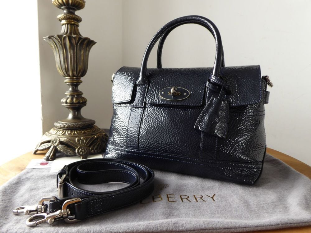Mulberry Holiday Small Bayswater Satchel in Nightshade Blue Spongy Patent L